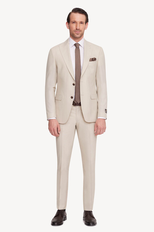 Erkek Krem Slim Fit Sivri Yaka Takım Elbise