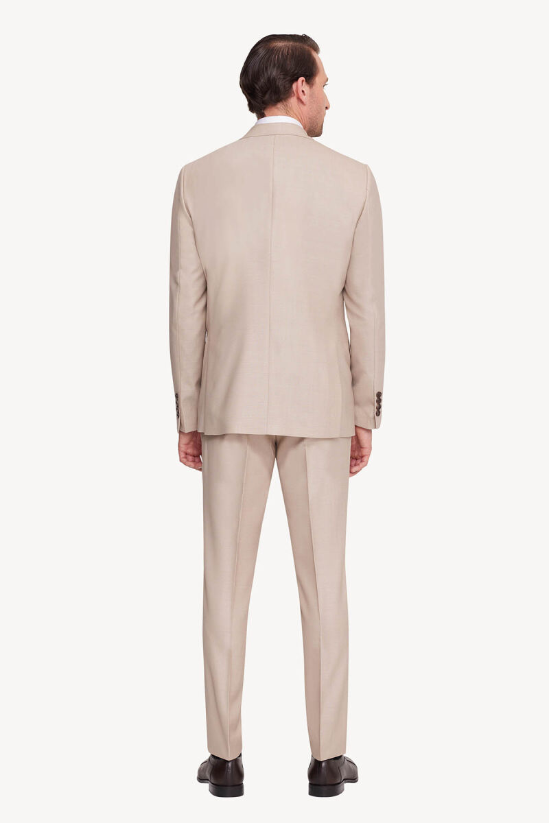 Erkek Krem Slim Fit Sivri Yaka Yelekli Takım Elbise - 4