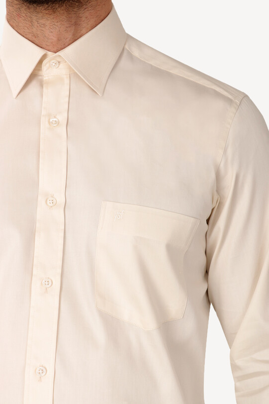 Erkek Krem Uzun Kol Klasik Gömlek