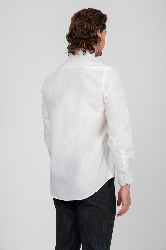 Erkek Krem Uzun Kol Klasik Pamuklu Gömlek