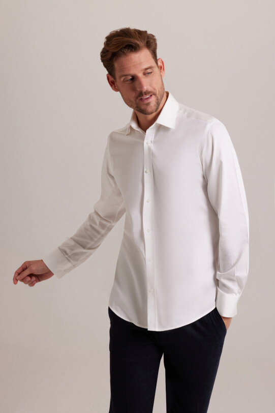 Erkek Krem Uzun Kol Slim Fit Gömlek