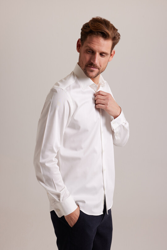 Erkek Krem Uzun Kol Slim Fit Gömlek