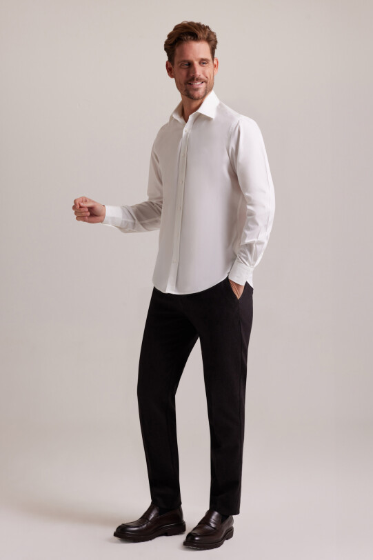 Erkek Krem Yarım İtalyan Slim Fit Uzun Kol Gömlek