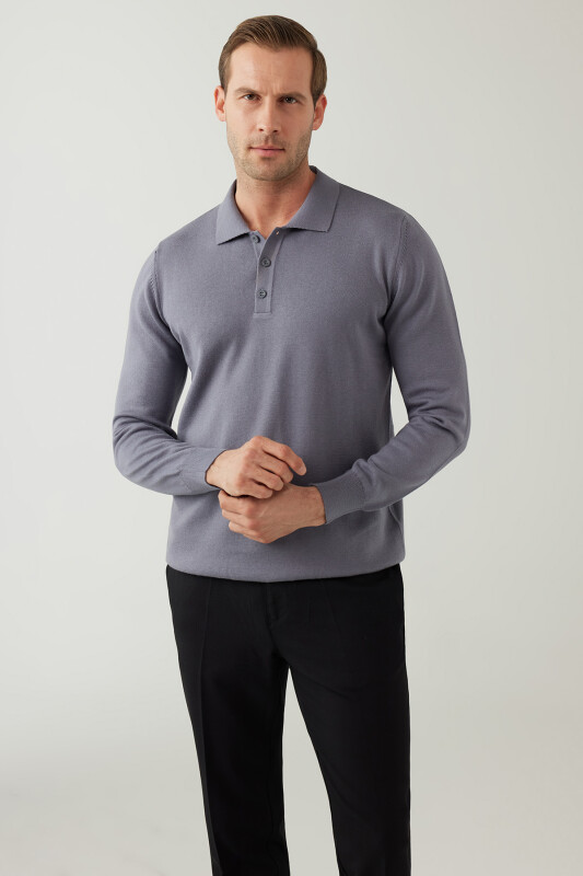 Erkek Kül Pamuklu Polo Yaka Triko