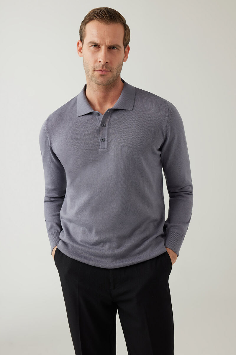 Erkek Kül Pamuklu Polo Yaka Triko - 2