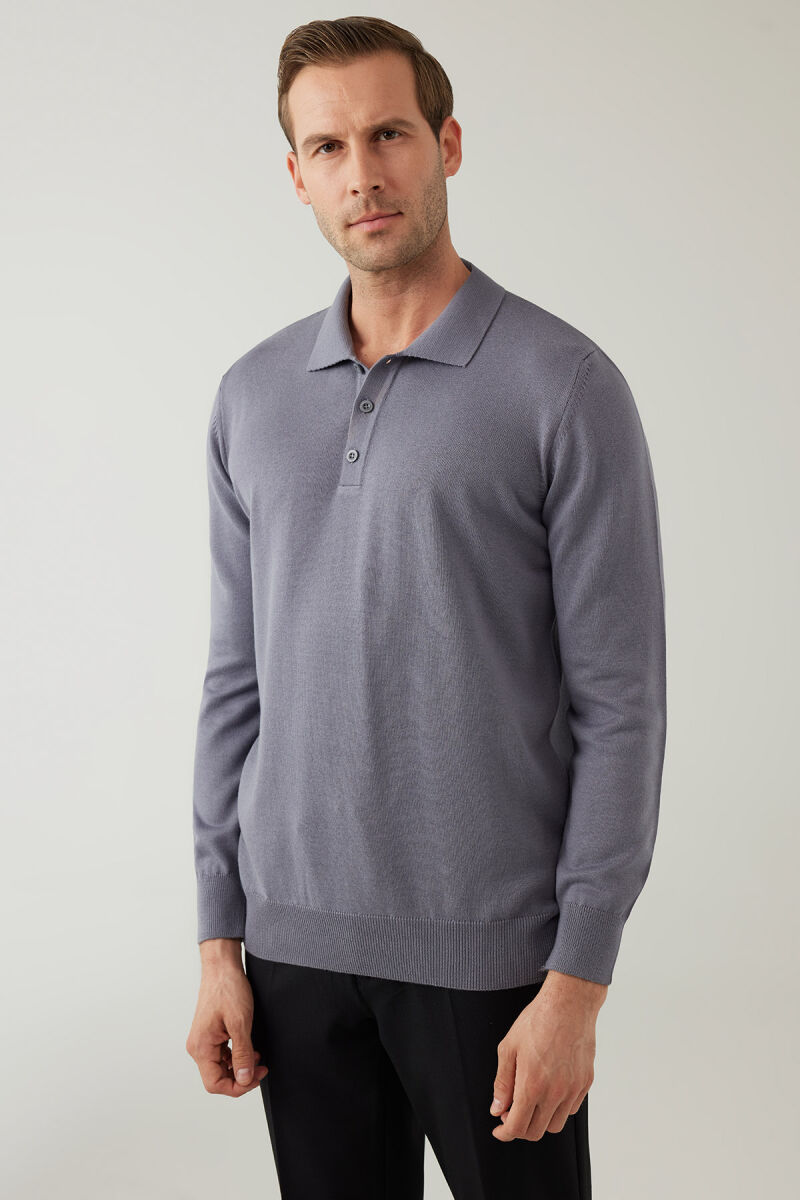 Erkek Kül Pamuklu Polo Yaka Triko - 5