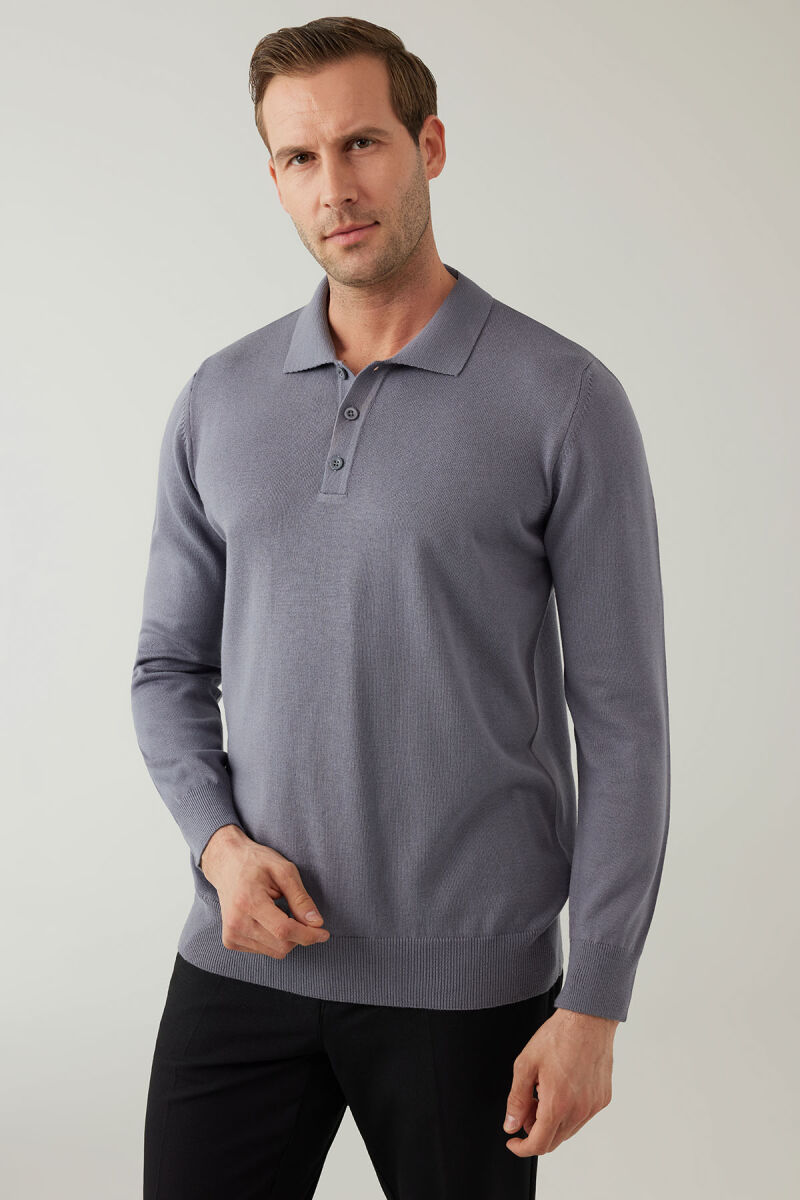 Erkek Kül Pamuklu Polo Yaka Triko - 6