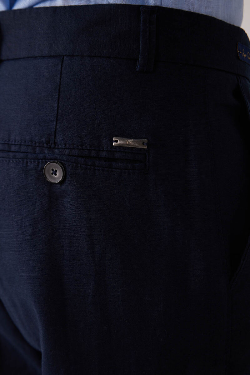 Erkek Lacivert %100 Keten Pantolon - 8