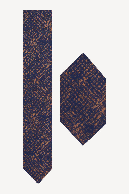 Erkek Lacivert Bej Kravat Mendil Set - YSF