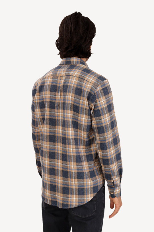 Erkek Lacivert Bej Uzun Kol Klasik Oduncu Gömlek