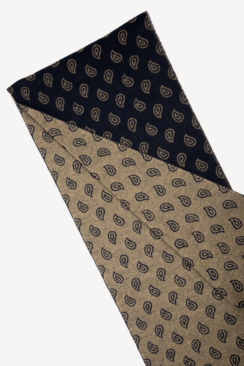 Erkek Lacivert Bej Yünlü Şal Desenli Kaşkol - 2