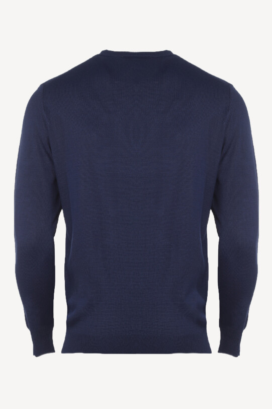 Erkek Lacivert Bisiklet Yaka Desenli Klasik