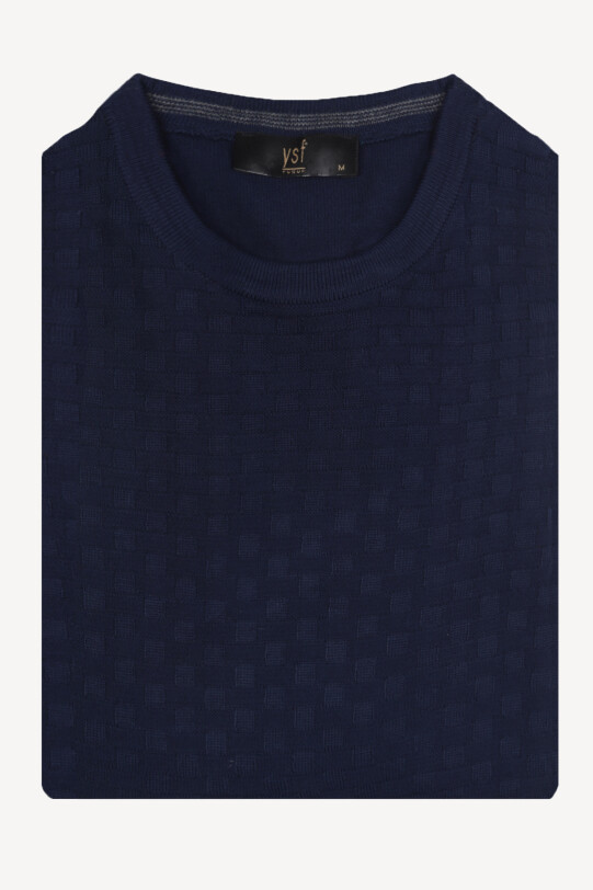 Erkek Lacivert Bisiklet Yaka Desenli Klasik