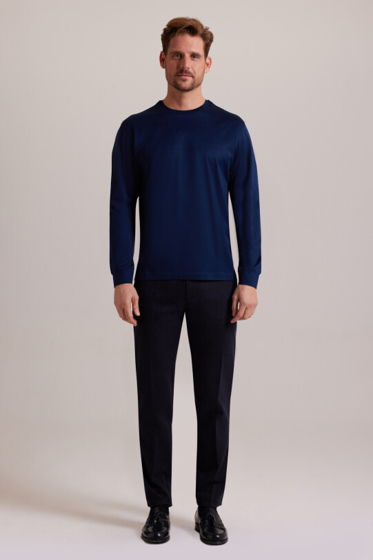 Erkek Lacivert Bisiklet Yaka Sweatshirt