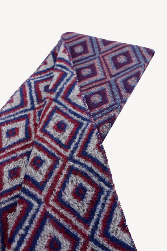 Erkek Lacivert Bordo Kare Desenli Yünlü Kaşkol