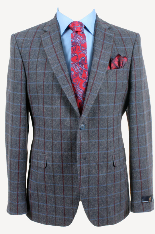 Erkek Lacivert Bordo Klasik %100 Yünlü Ekose Ceket - YSF