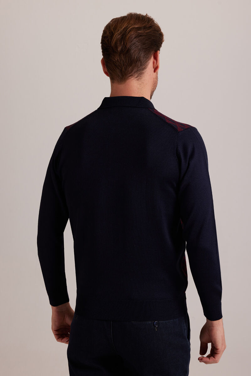 Erkek Lacivert Bordo Polo Yaka Desenli Triko - 6