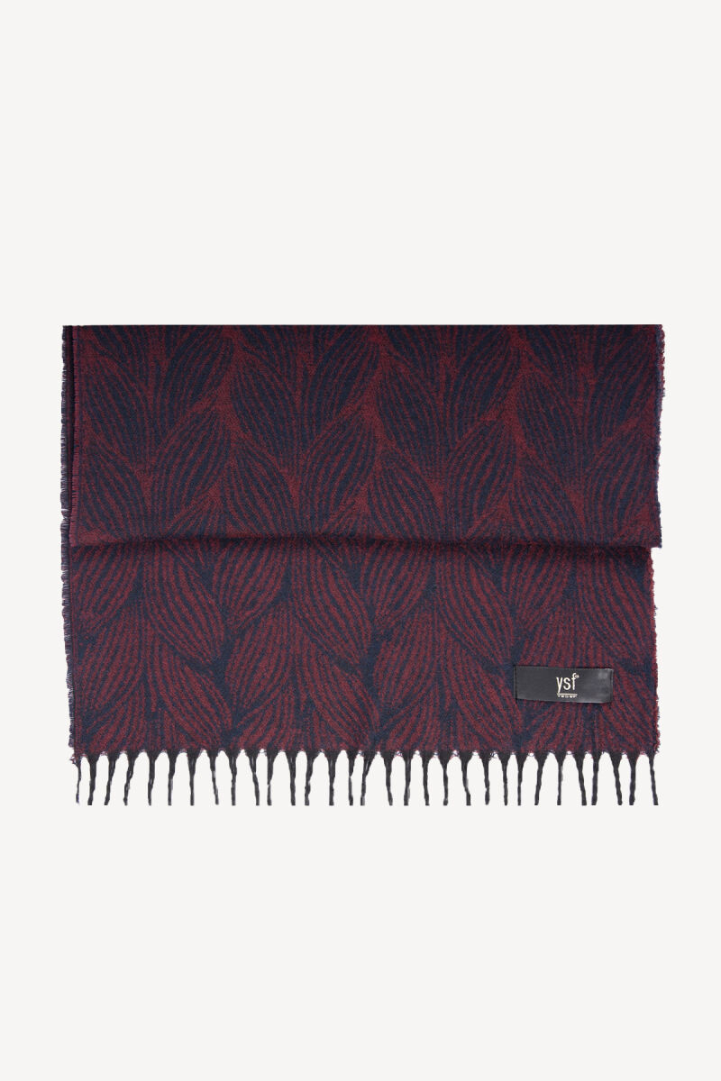 Erkek Lacivert Bordo Yün Desenli Kaşkol - 1