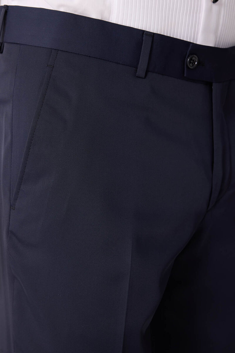 Erkek Lacivert Çıkma Kırlangıç Yaka Slim Fit Desenli Damatlık - 10