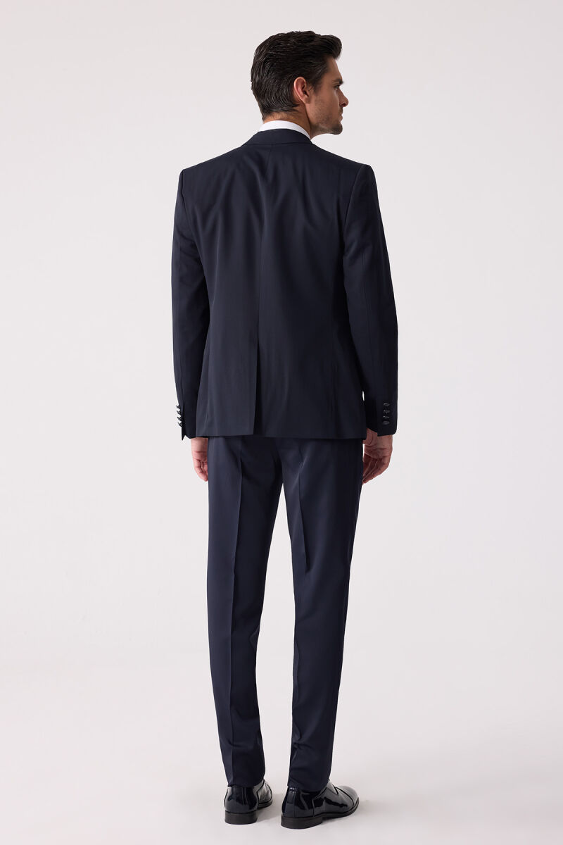 Erkek Lacivert Çıkma Şal Yaka Slim Fit Damatlık - 12