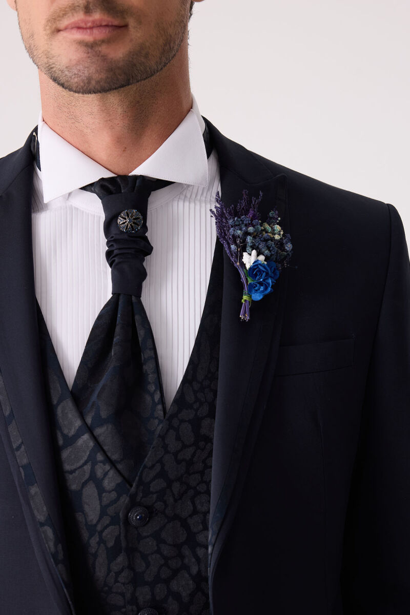 Erkek Lacivert Çıkma Şal Yaka Slim Fit Damatlık - 8