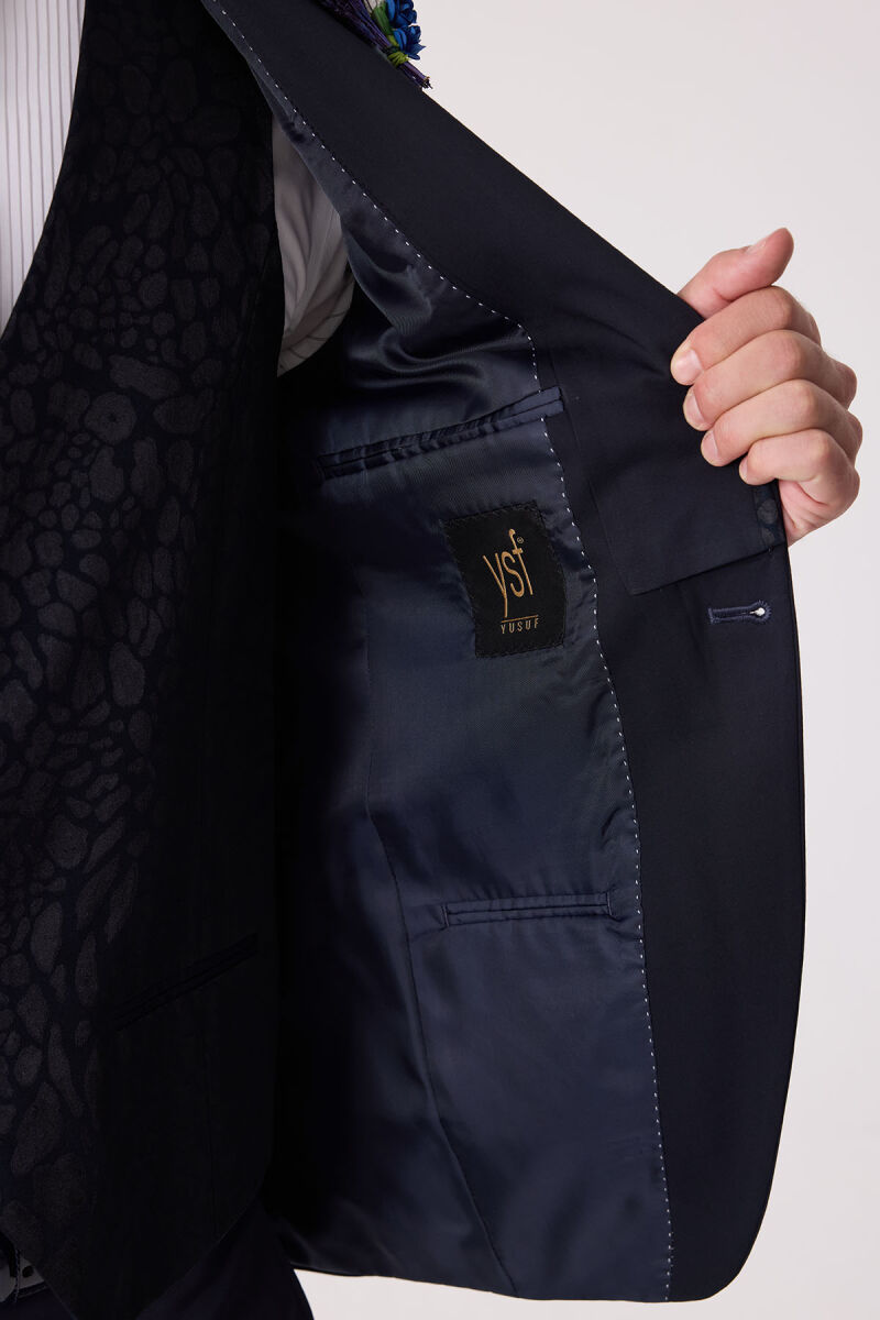 Erkek Lacivert Çıkma Şal Yaka Slim Fit Damatlık - 9