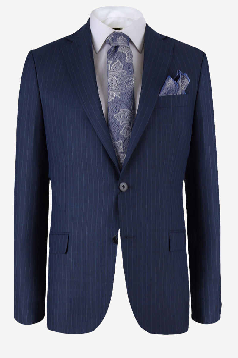 Erkek Lacivert Çizgili Klasik Takım Elbise - 2