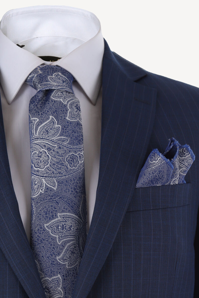 Erkek Lacivert Çizgili Klasik Takım Elbise - 3