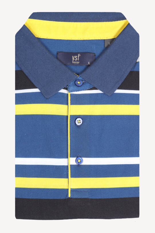 Erkek Lacivert Çizgili Polo Yaka Regular Fit Tshirts