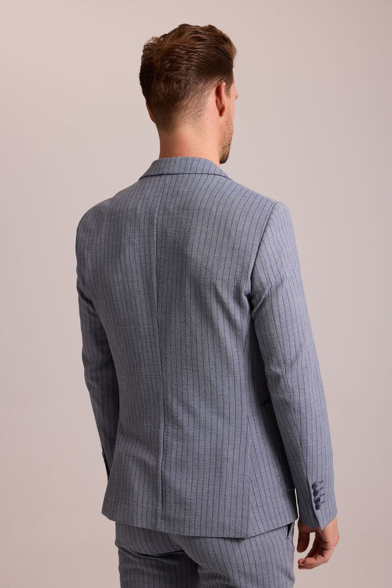 Erkek Lacivert Çizgili Regular Fit Beli Lastikli Mono Yaka Takım Elbise - 8