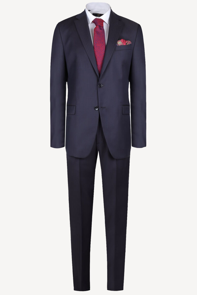 Erkek Lacivert Çizgili Regular Fit Takım Elbise - 1