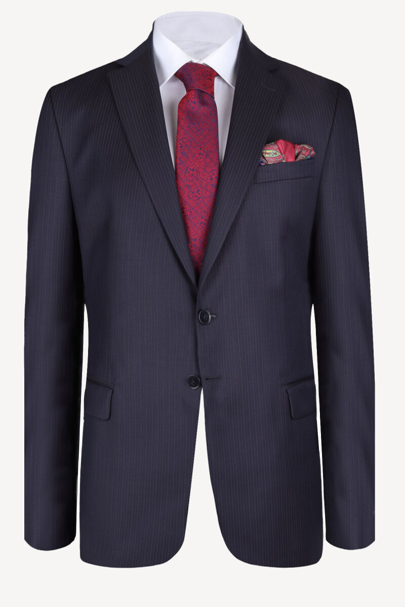 Erkek Lacivert Çizgili Regular Fit Takım Elbise - 2