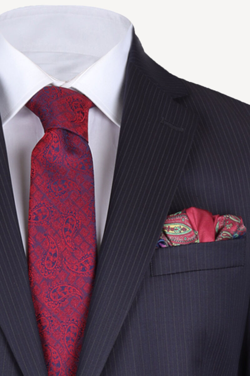 Erkek Lacivert Çizgili Regular Fit Takım Elbise - 3