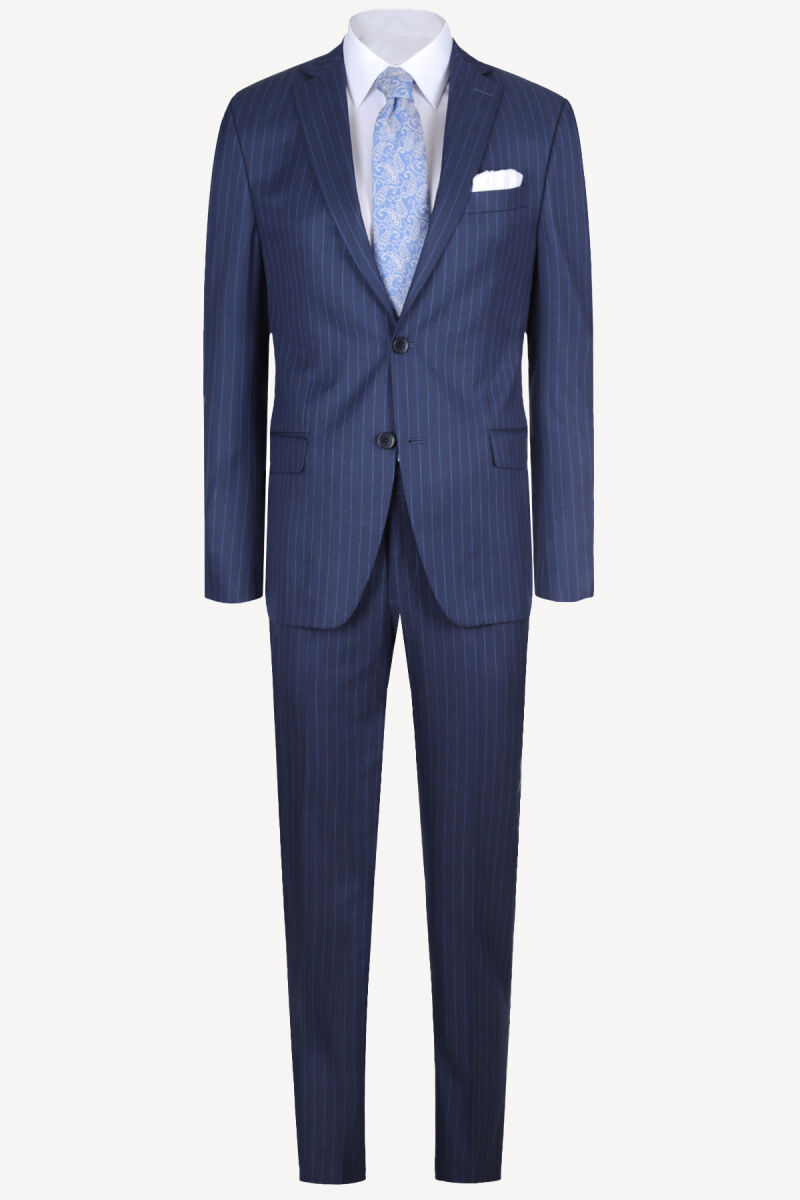 Erkek Lacivert Çizgili Slim Fit Takım Elbise - 1