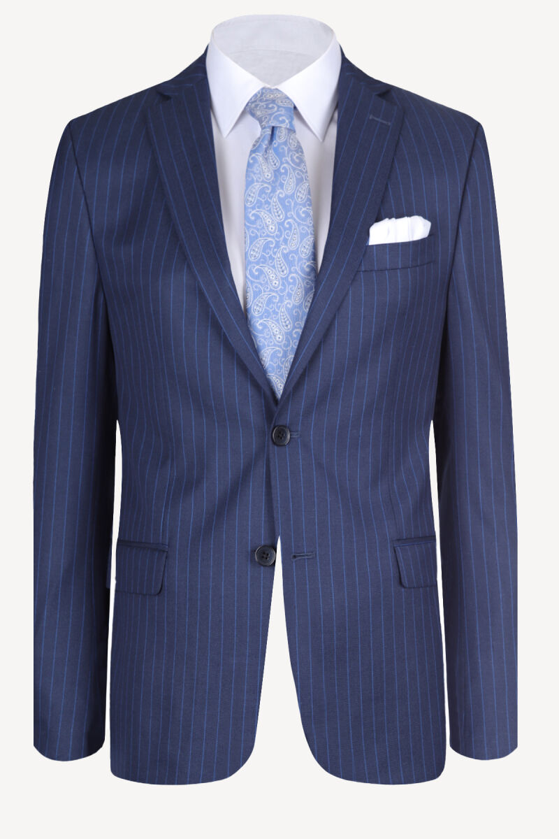 Erkek Lacivert Çizgili Slim Fit Takım Elbise - 2