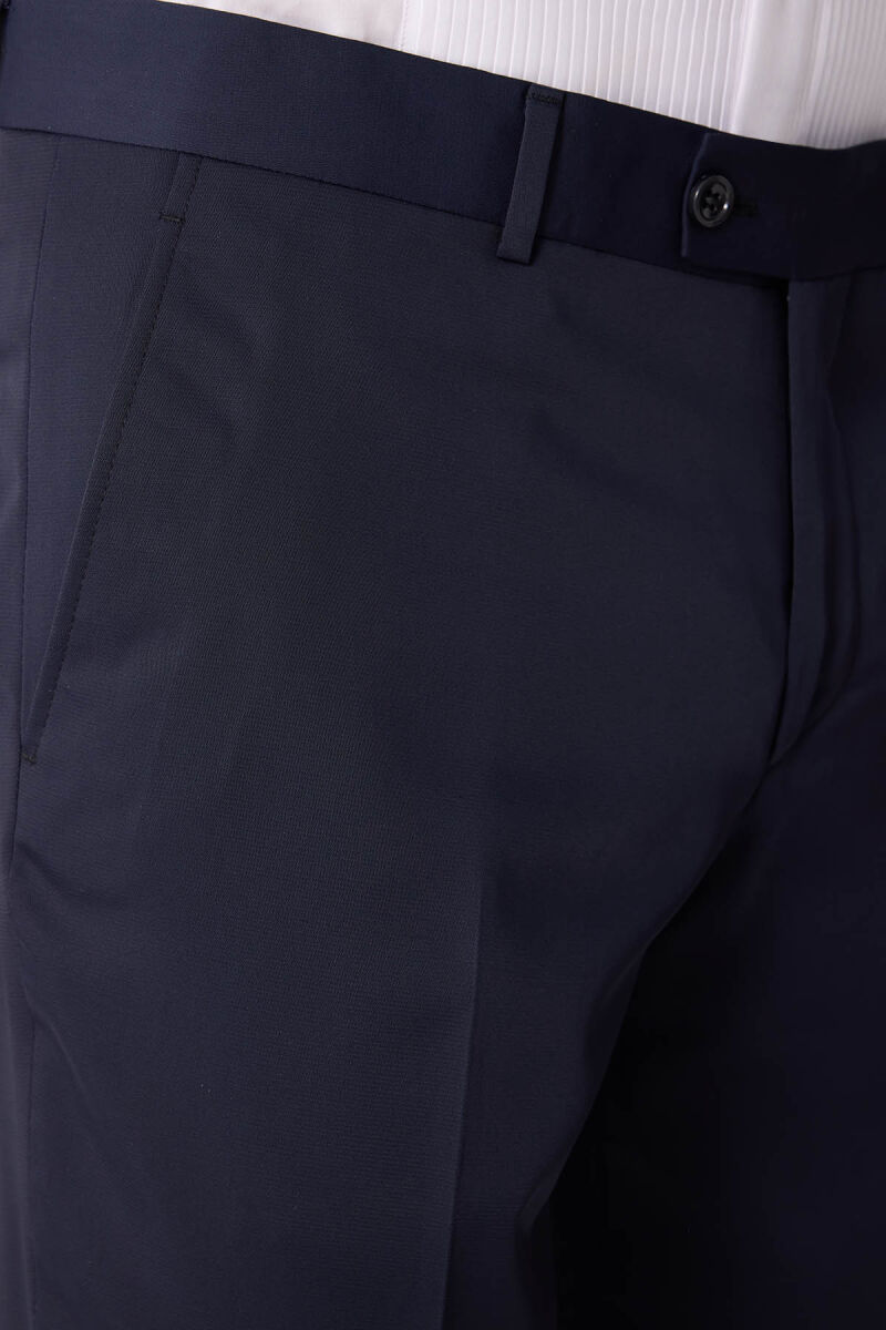 Erkek Lacivert Damatlık Slim Fit Kırlangıç Yaka Desenli - 10