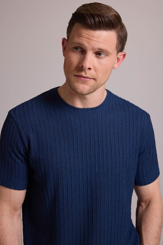 Erkek Lacivert Desenli Bisiklet Yaka T-shirt