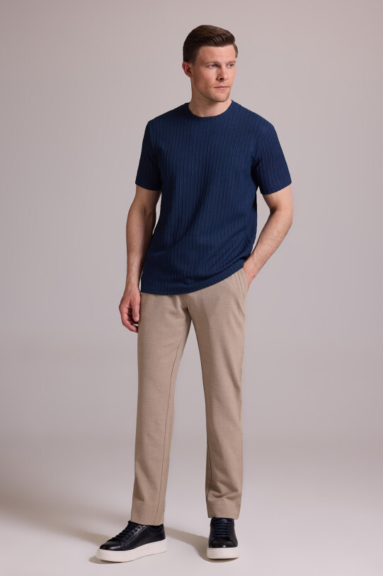 Erkek Lacivert Desenli Bisiklet Yaka T-shirt