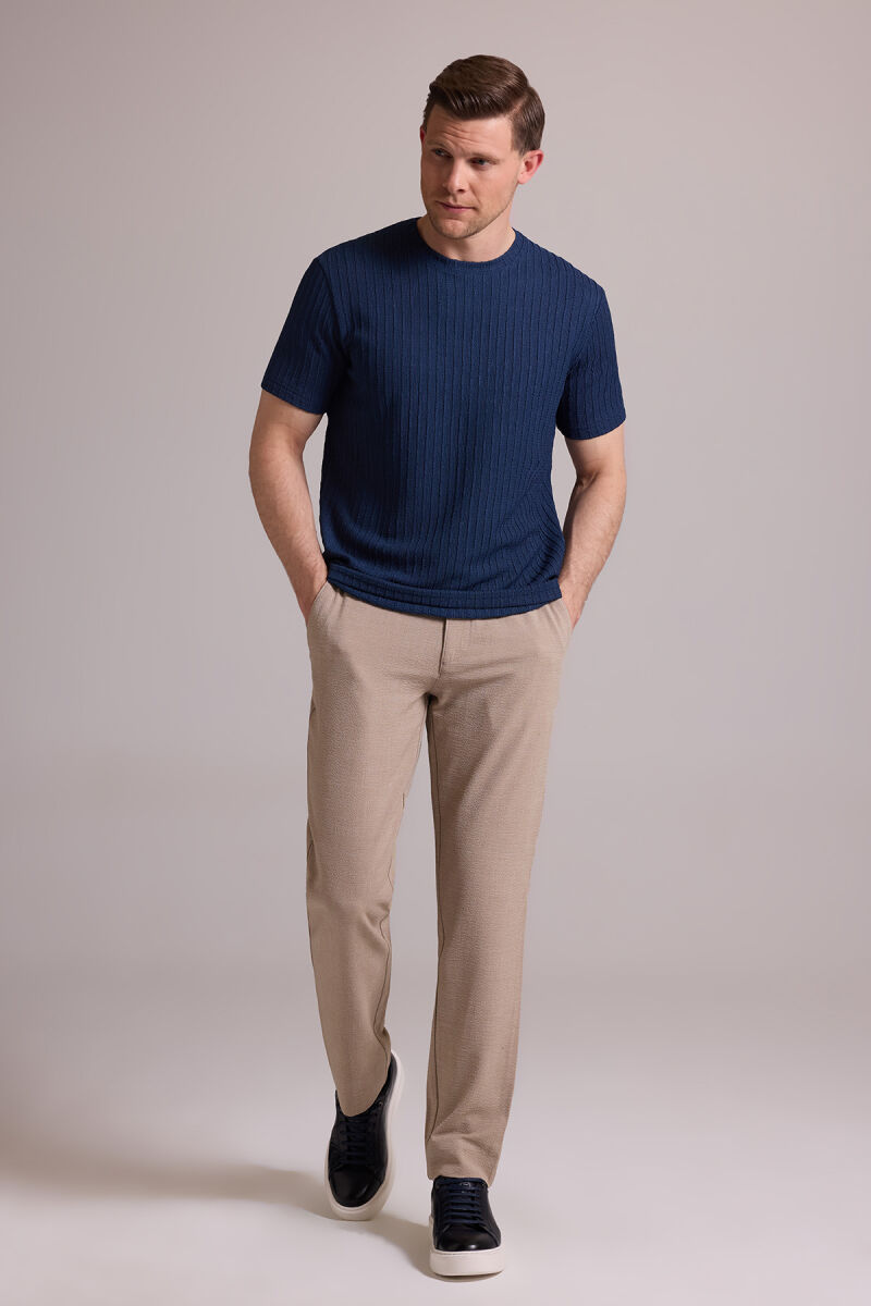 Erkek Lacivert Desenli Bisiklet Yaka T-shirt - 5