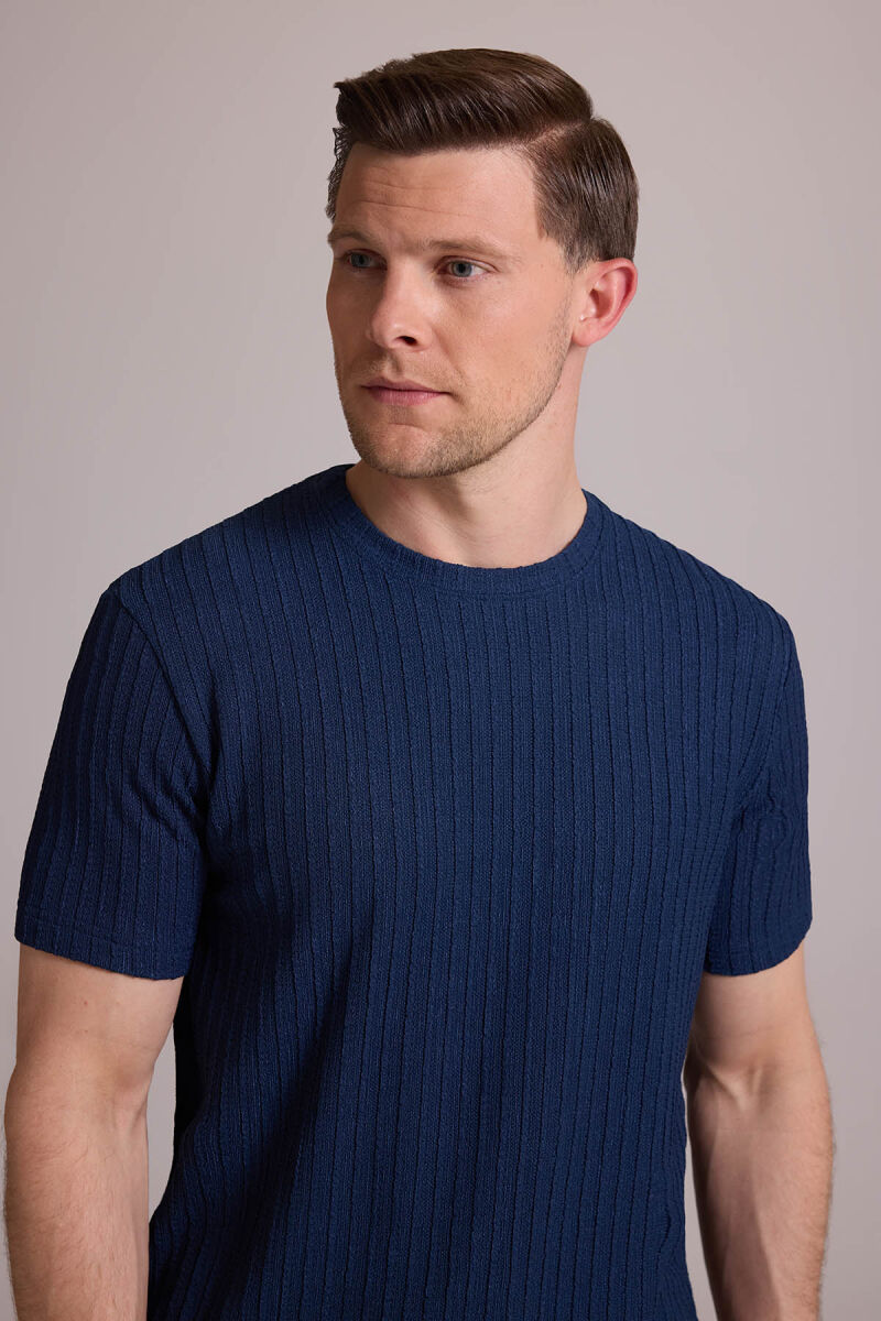 Erkek Lacivert Desenli Bisiklet Yaka T-shirt - 6