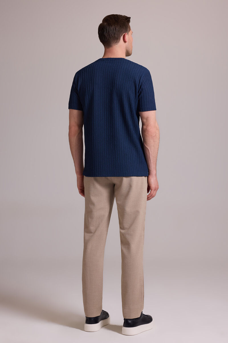 Erkek Lacivert Desenli Bisiklet Yaka T-shirt - 8