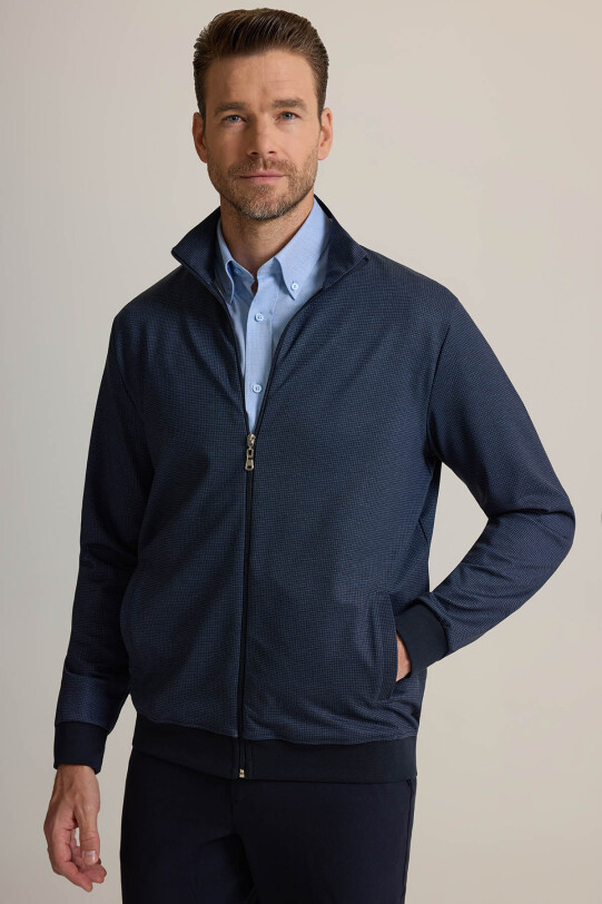 Erkek Lacivert Desenli Fermuarlı Sweatshirt