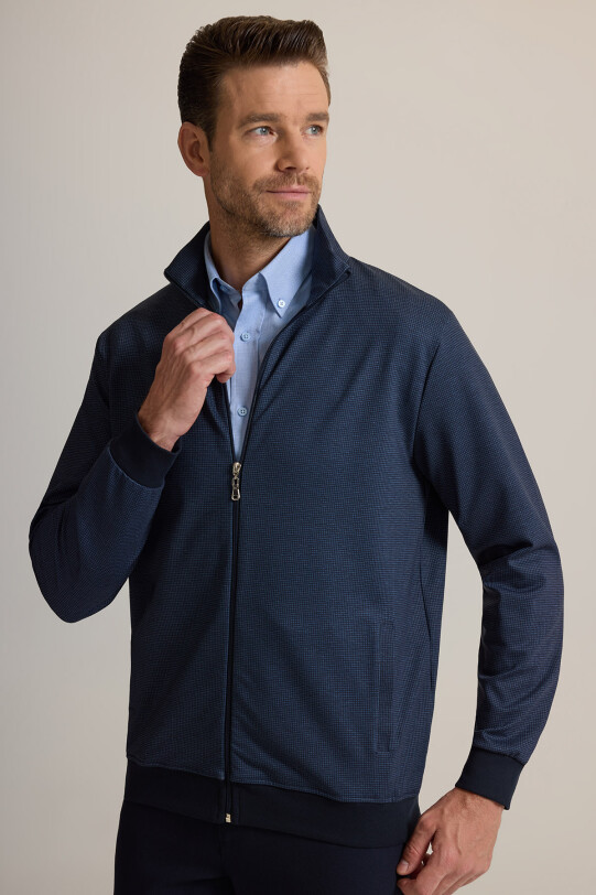 Erkek Lacivert Desenli Fermuarlı Sweatshirt