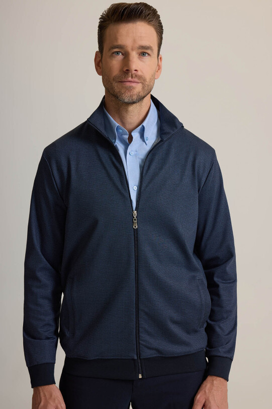 Erkek Lacivert Desenli Fermuarlı Sweatshirt