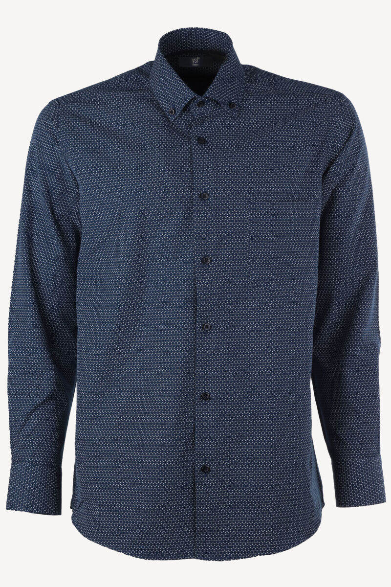 Erkek Lacivert Desenli Klasik Gömlek - 1