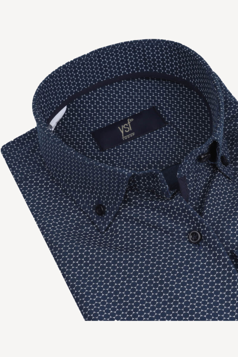 Erkek Lacivert Desenli Klasik Gömlek - 2