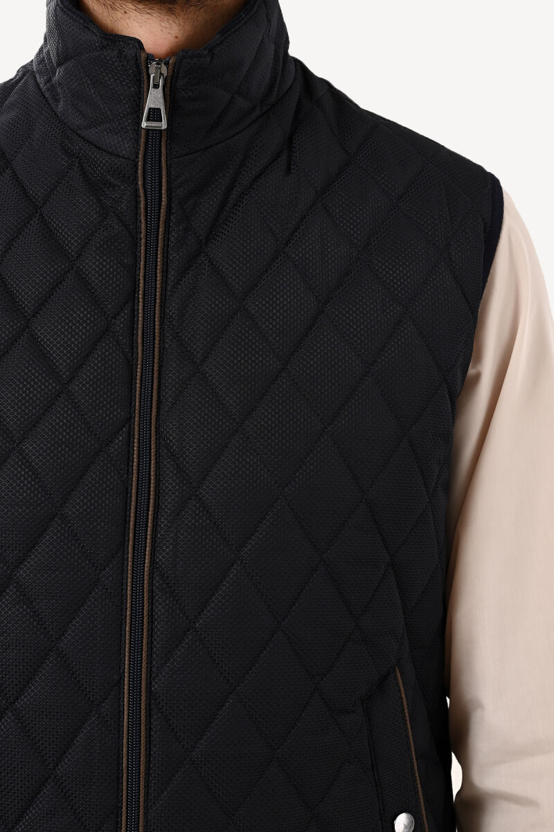 Erkek Lacivert Desenli Kapitone Yelek - 3