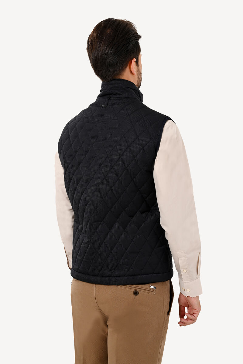 Erkek Lacivert Desenli Kapitone Yelek - 4