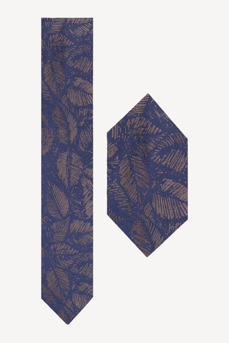 Erkek Lacivert Desenli Kravat Mendil Set - 1