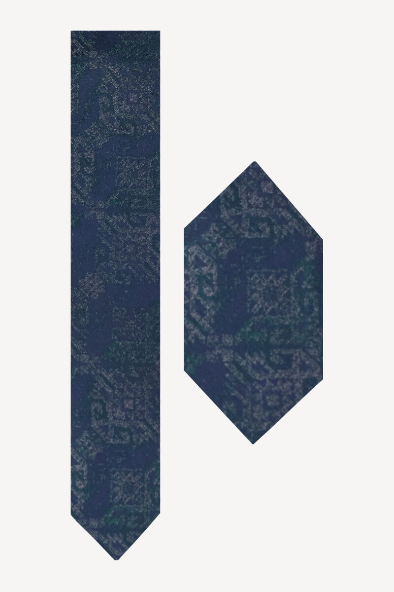 Erkek Lacivert Desenli Kravat Mnedilli Set - 1